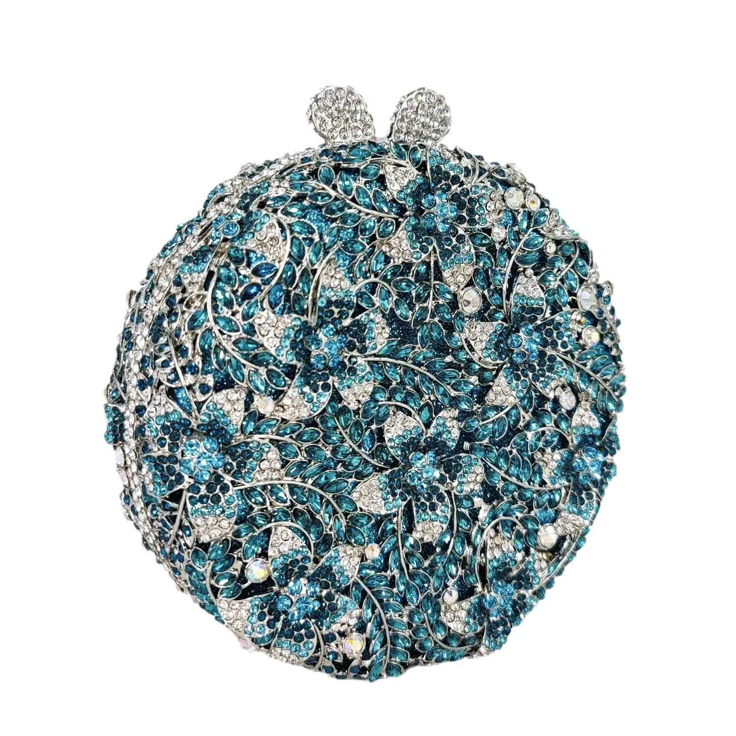 Boutique De FGG Light Blue Saphire Flower Crystal Evening Bags for Women Wedding Party Rhinestone Handbags Bridal Clutch Bag