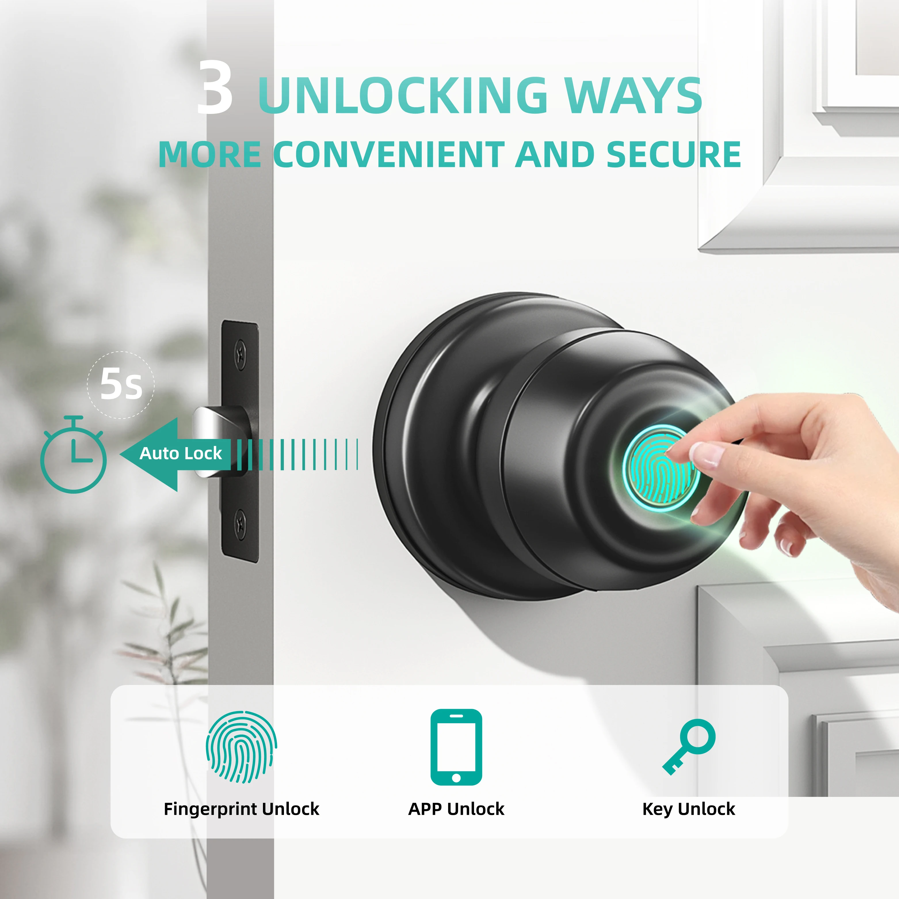 CIEPOJIT Smart Door Knob Fingerprint Door Lock With TTLOCK SMART APP Control (Battery Not Included)