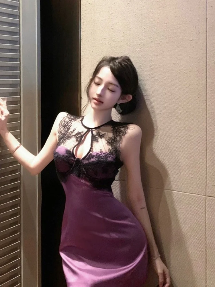 

Ele Pure Desire фиолетовое атласное кружевное платье женское зимнее бальное платье на день рождения с завязкой на талии облегающая юбка для поездок на работу Sle