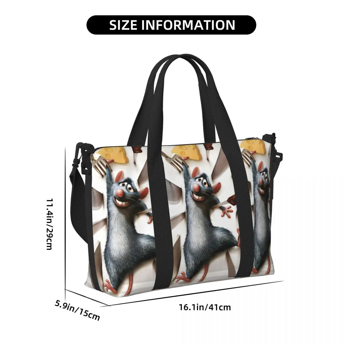 مخصص راتاتوي حقيبة حمل على الشاطئ حقيبة المرأة الرسوم المتحركة الكوميدية مقصورة كبيرة حقائب السفر الشاطئ الصالة الرياضية