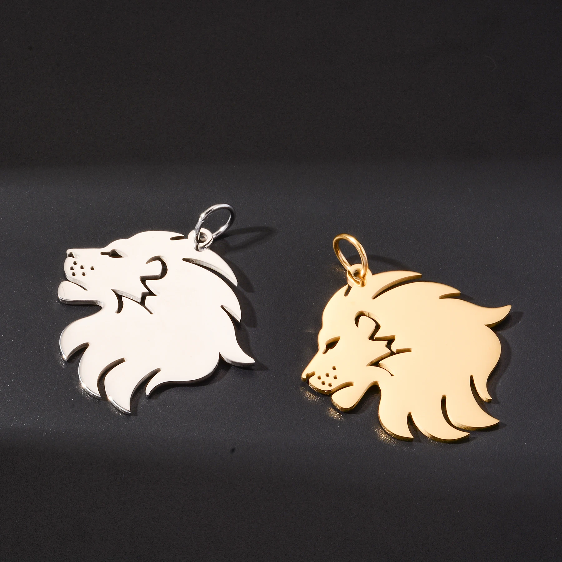 4Pcs High Quality Lion Head Charm Tags Stainless Steel Punk Animal Pendant Mirror Polished image 4