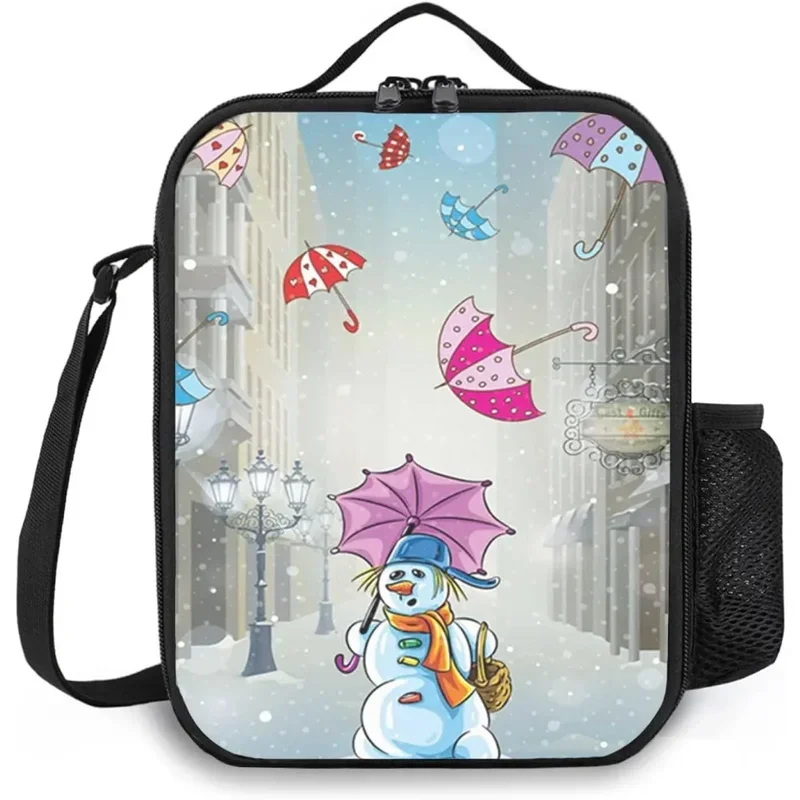 Funnny-Bolsa de almuerzo reutilizable duradera para hombres y mujeres, fiambrera aislada, bolsa de mano grande para viaje de trabajo, muñeco de nieve frío, Invierno