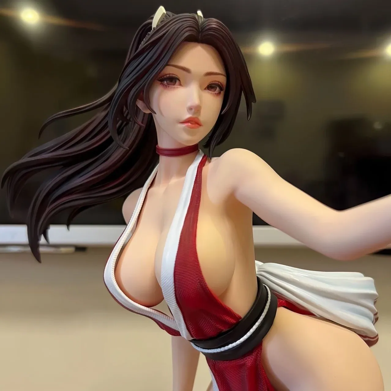 43cm Mai Shiranui składany wentylator ładna dziewczyna ręcznie robiona lalka Anime scena statua kolekcja ręcznie robiona ozdoba na biurko prezent