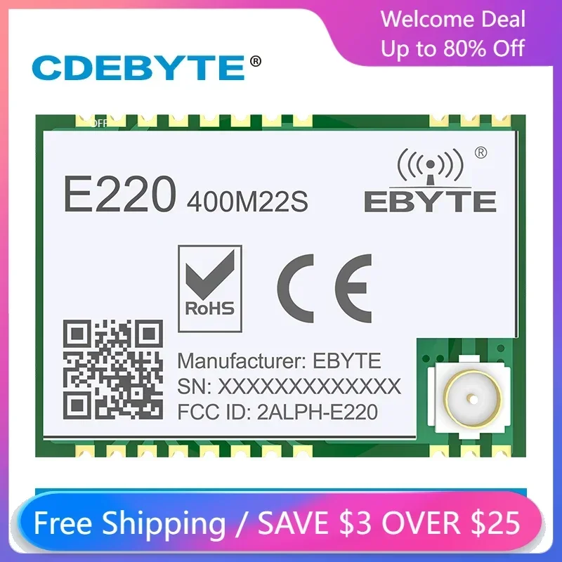 CDEBYTE 5Pcs LLCC68 LoRa RF Module 433MHz E220-400M22S 22dBm PA+LNA SMD Wireless Communication Equipment SPI IPEX Stamp Hole