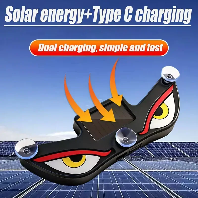 Solar Powered Car Neon Light Wireless Cool DEMON EYE Led Ambient Light Suction Cup USB Rechargeable Atmosphere Breathing Lamp