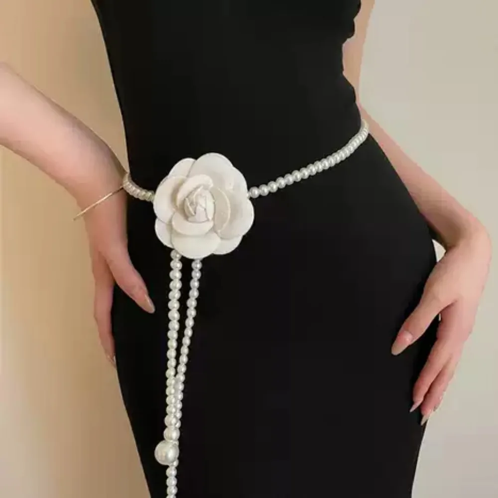 حزام خصر نسائي رفيع مزين بحجم لؤلؤي من كاميليا للإكسسوارات النحيفة