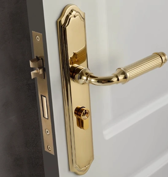 Brass French door lock retro bedroom door lock American European split lock solid wood door integrated lock room door lock