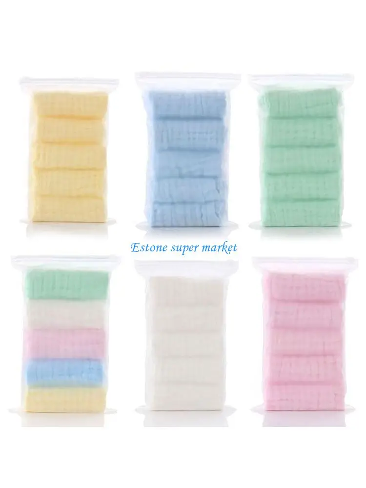 090B 5 Pcs Baby Cotton Towels Muslin Cloth Hand Face Wipes Saliva Bib Handkerchief