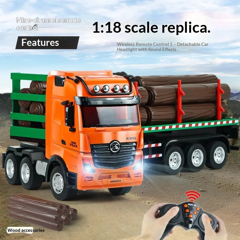 1/18 HuiNa 9 Channel 1313 Remote Control Semi Trailer Logging Truck With Light Sound Effect Transport Vehicle Model