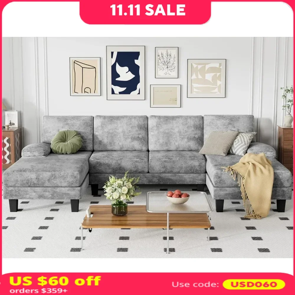 

Sectional Sofa U-Shaped Couch with Soft Modern Cotton Chenille Fabric Oversized Seats with Comfortable Backrest Convertible Sofa