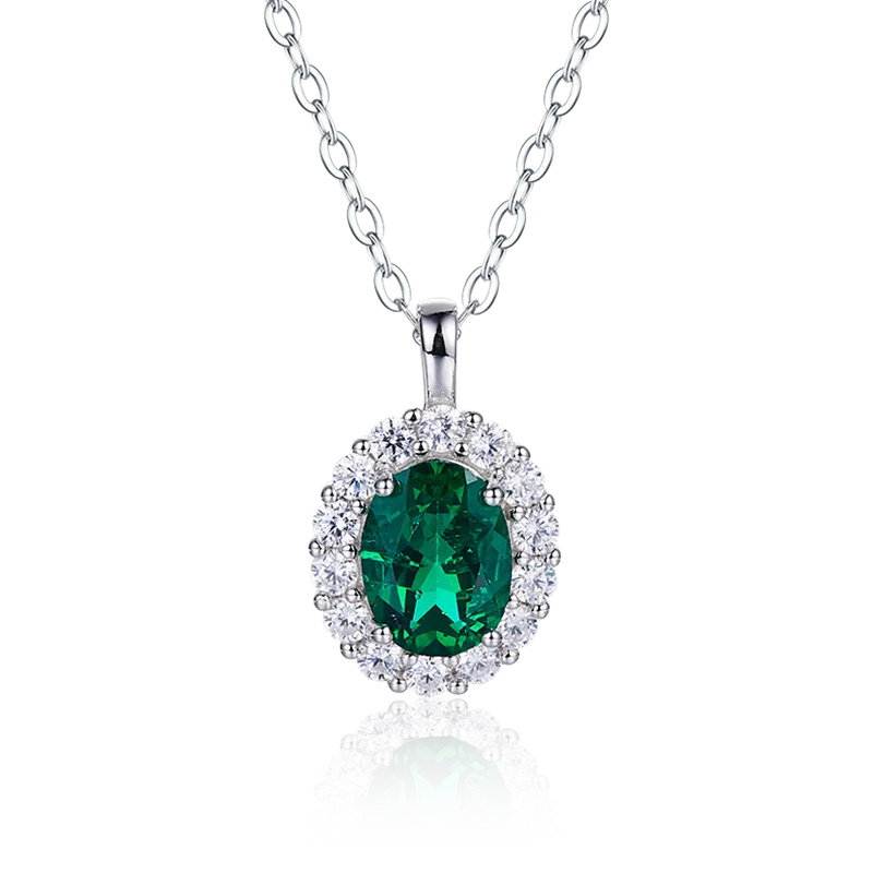 

AP0317 Изумрудное ожерелье в форме яйца, выращенное в лаборатории, стерлинговое серебро S925, покрытие из белого золота, 1,0 карата