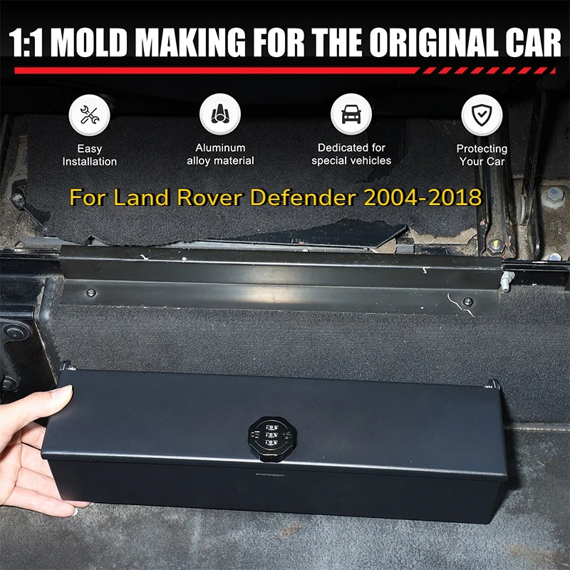 

For Land Rover Defender 2004-2018 Aluminum Alloy Car Front Seats Rear Lower Safe Deposit Box Interior Car Accessories