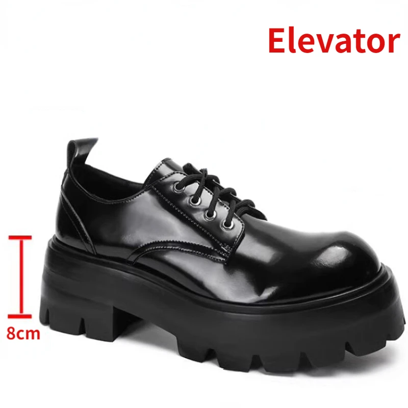 

Genuine Leather Breathable Derby Shoes for Men's Dress Shoes Thick Sole 8cm Increase Height Casual Elevator Wedding Groom's Shoe