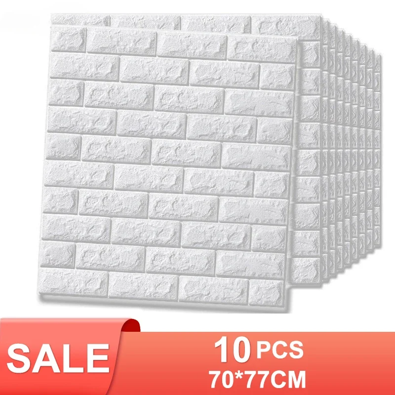 

10PCS 3D Waterproof Brick Wall Panel Foam Wallpaper Living Room Brick Stickers Self Adhesive Bedroom Children Brick Paper