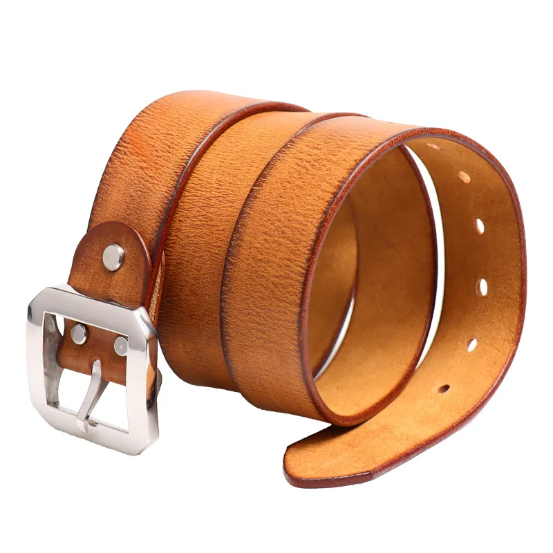 Ceinture vintage en cuir de vachette véritable pour homme, acier inoxydable massif, haute qualité, nouveau designer, environnement, 3.8cm