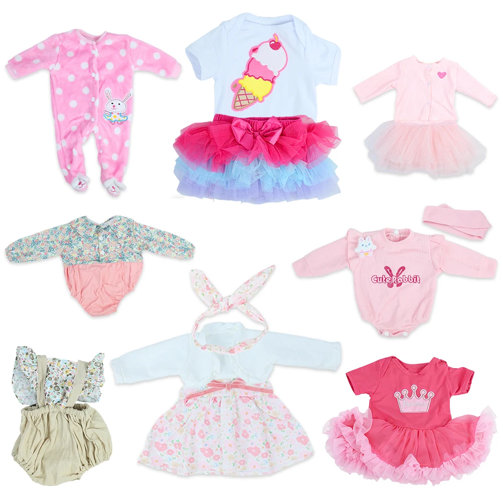 새로운 50-55CM 리본 베이비 돌 소녀 의상 리얼리틱 신생아 22인치 스커트 롬퍼 장난감 액세서리 크리스마스 선물