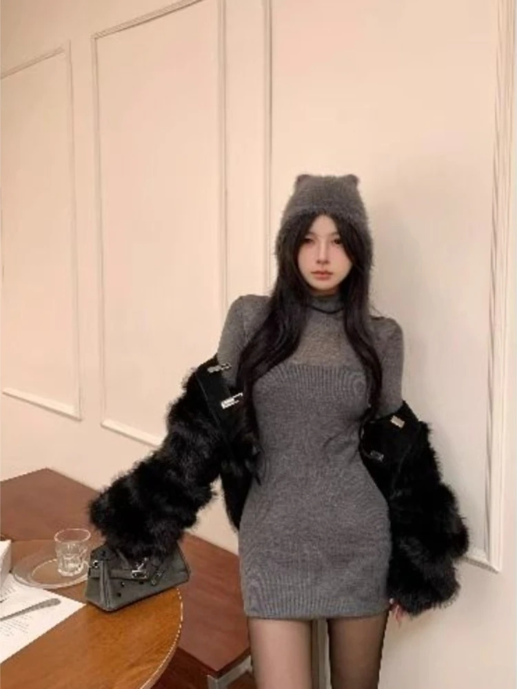 الشتاء أزياء المرأة الجديدة أنيقة محبوك سليم المناسب اللباس الداخلي مثير الجوف خارج حار فتاة الخصر حقيبة الأرداف اللباس