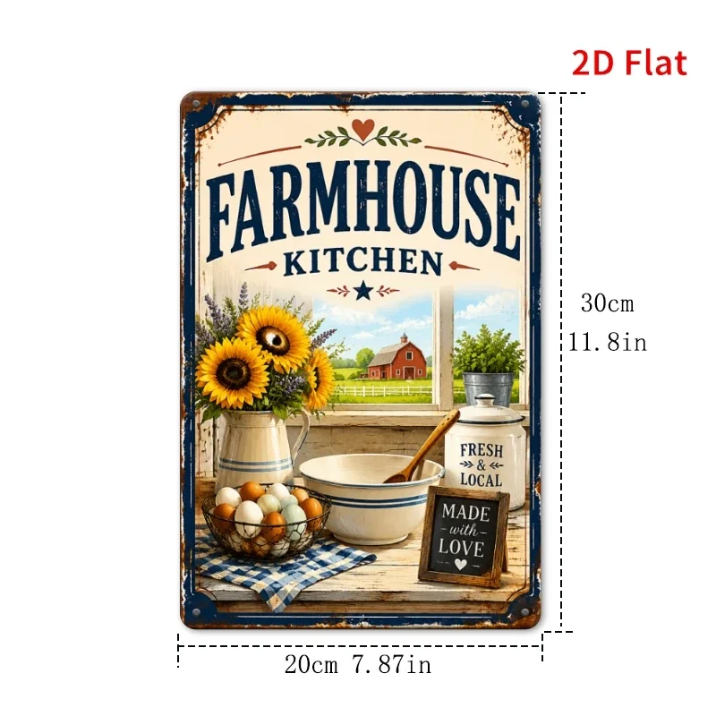 2D Flat - [2Dflat], 1pc 11.81X7.87inch Farmhouse Kitchen Tin Sign, Farmhouse Kitchen Sunflower Fresh Eggs Barn Metal Decorative