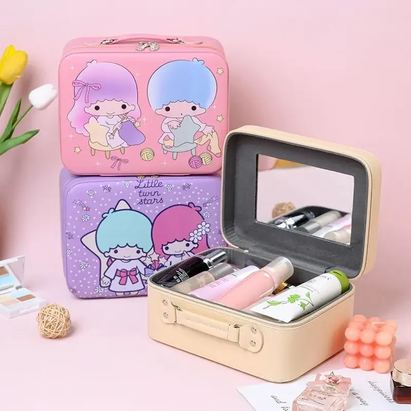Sanrio Cosmetic Case Kuromi My Melody Cinnamoroll Hello Kitty Kawaii PU Leather Extra Large Makeup Bag With Mirror Storage view 4