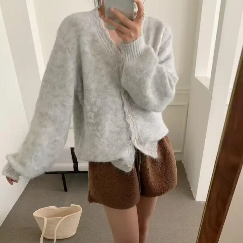 Stickerei Strickjacke Pullover Vintage Strickjacke Strickwaren Mäntel Süße Spitze V-ausschnitt Langarm Weibliche Pullover Herbst Winter