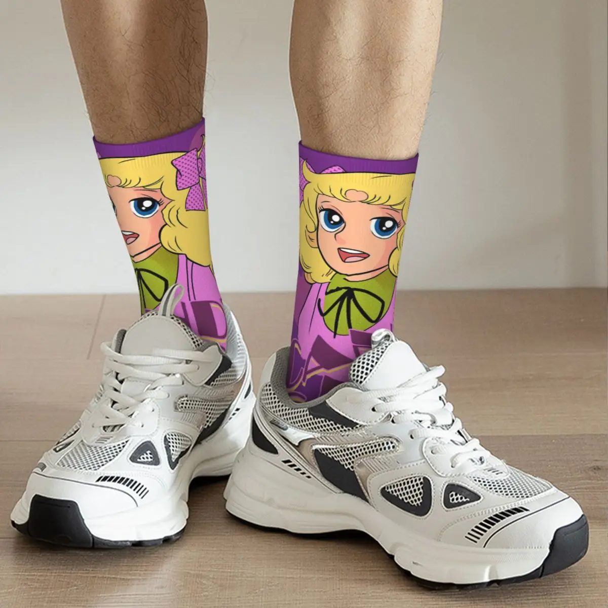 Chaussettes de compression rétro violet pour hommes, hip hop, fille elin, unisexe, bonbons, anime, style de rue, motif imprimé, chaussettes