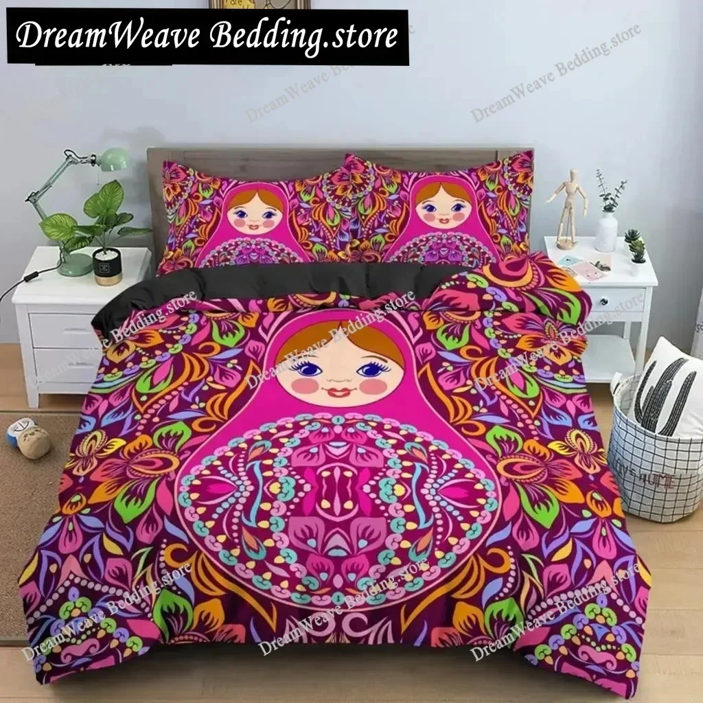 Cute Russian Dolls Duvet Cover Set Microfiber Comforter Cover Exotic Style Bedding Set for Kids Teen Double Queen King Size963