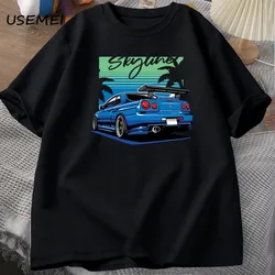 Initial D Nissan Skyline R34 T-shirt Men Cotton Short Sleve Tee Shirt Japanese Harajuku Fashion Car Tshirt Oversize Mens Clothes