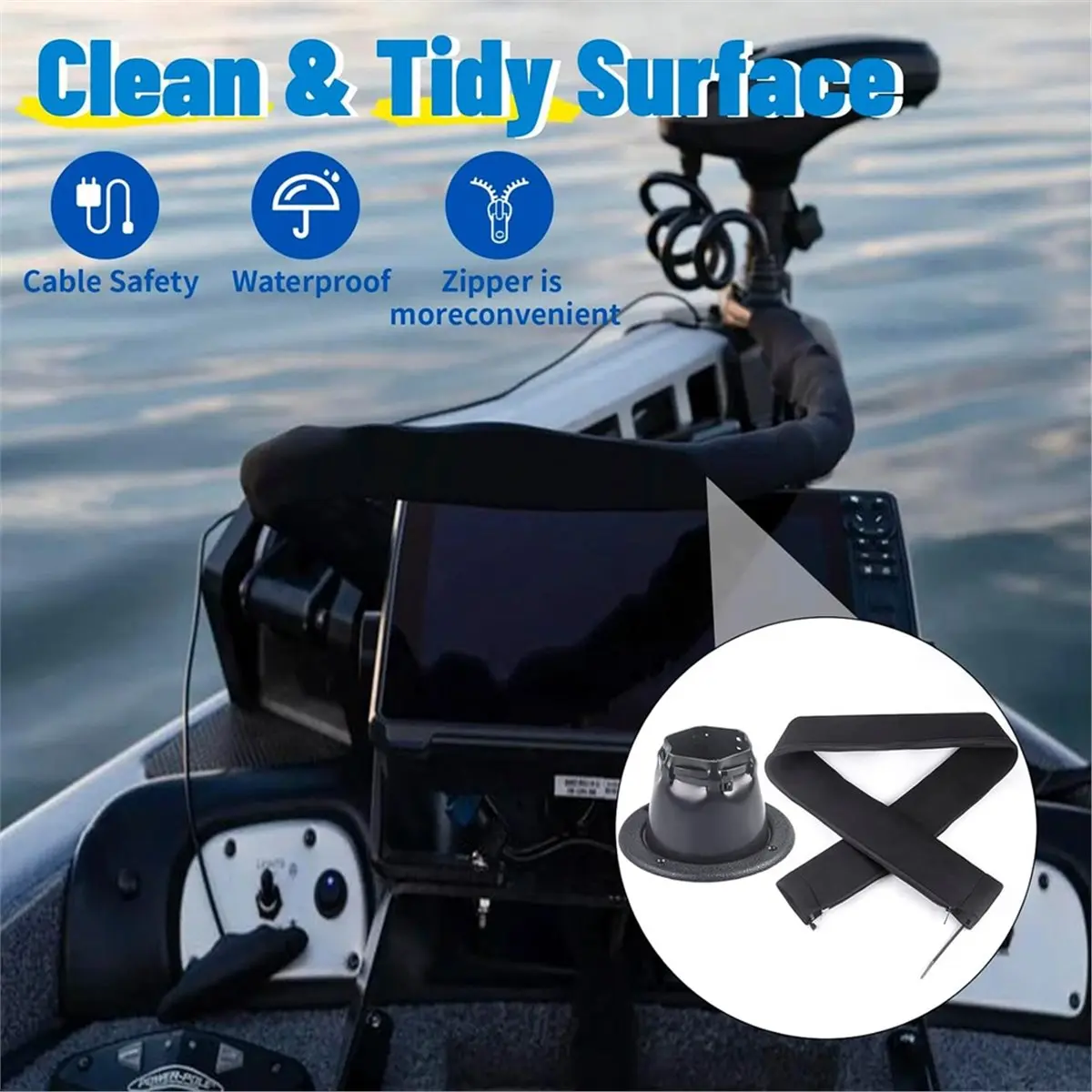 48-Inch Zippered Rigging Sleeve with Marine Cable Boot Diameter 4 2/5Inch with Cable Tie Universal Fit for Yacht Cable