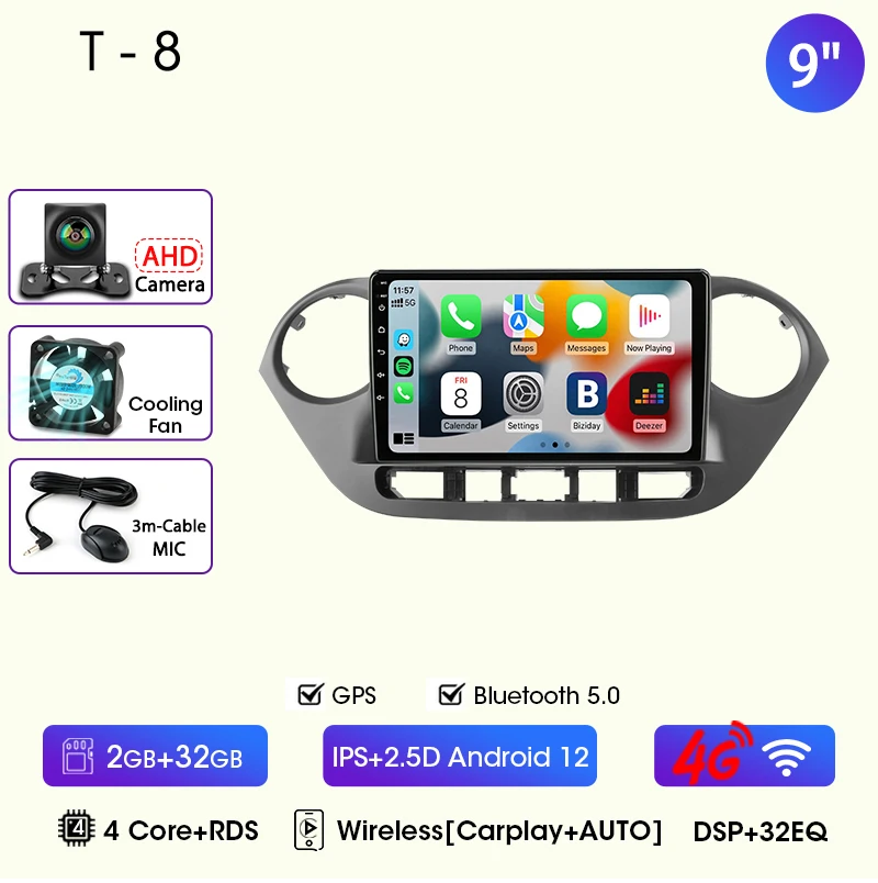 9 "Autoradio Voor Hyundai Grand I10 I 10 2013 2014 2015 2016 2017 2018 Android12 Carplay Auto Multimidia Videospeler Head Unit