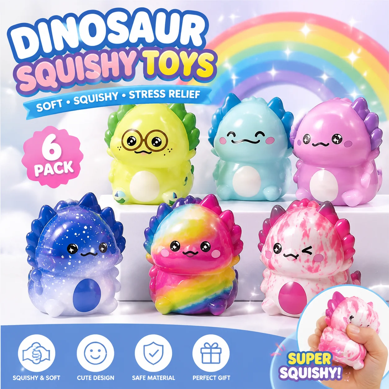 24pcs Axolotl Squishy Toys Set Slow Rising Stress Relief Squeeze Toys Party Favors Colorful Axolotl Fidget Toys For Kids Adults