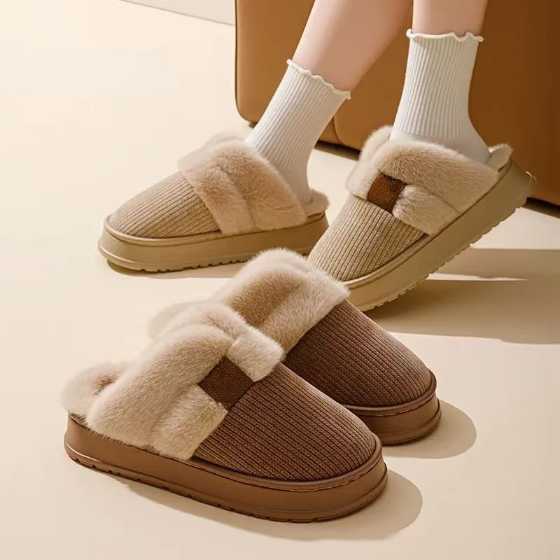 

2026 Winter Cotton Slippers For Women Fashionable Thick-Soled Padded Warm Slip-Resistant Casual Cotton Shoes