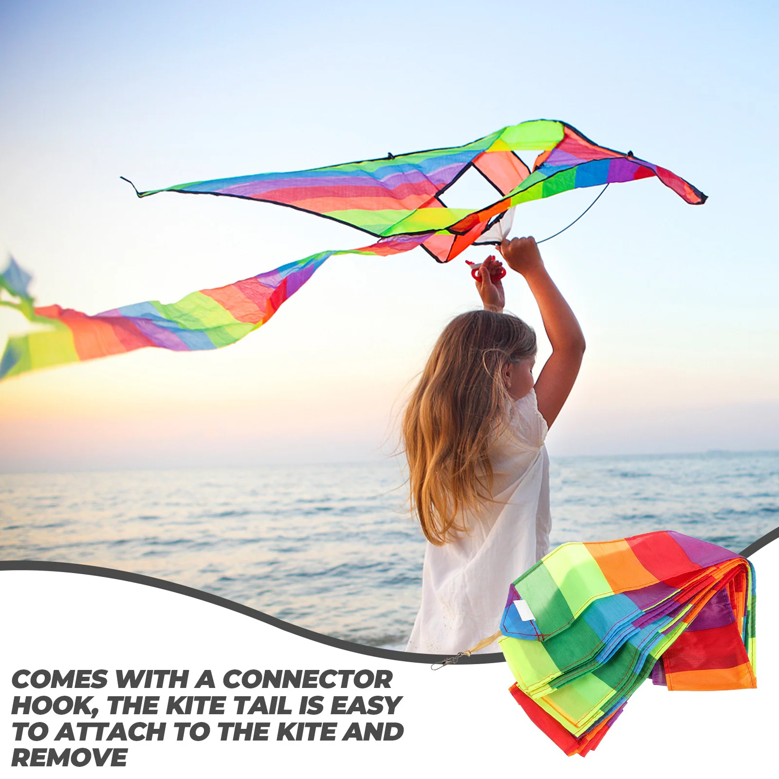 Cinta colorida de arcoíris con serpentina de cola de cometa para estabilidad de vuelo, decoración mejorada para juegos al aire libre con confiable y resistente al desgaste