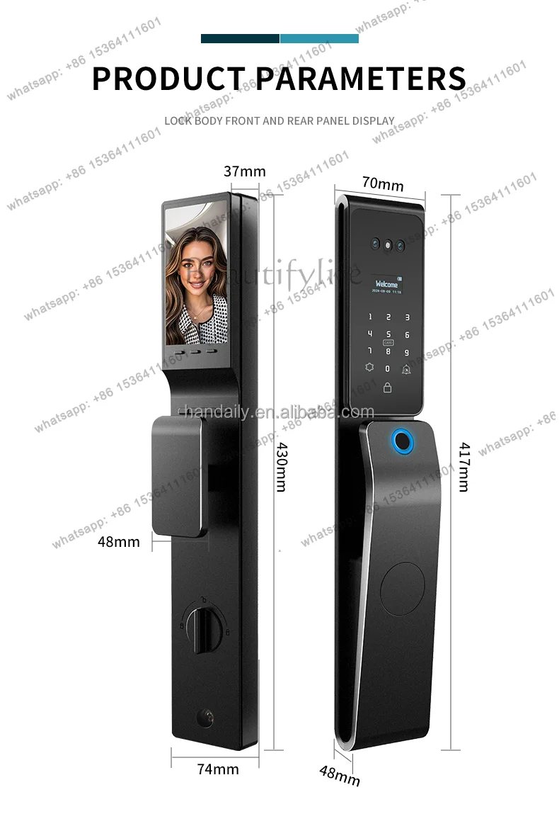 TAO Tuya 3D Face Recognition Digital Lock for Home Biometric Fingerprint Smart Door Lock Lock Body Intercom