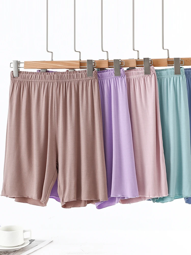 

Женские повседневные брюки из модала с высокой талией, летние, больших размеров, свободные, для дома, простые, широкие, укороченные (до колена)