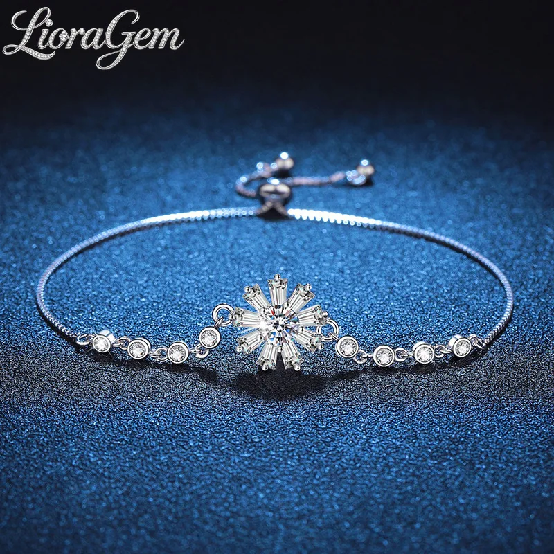 LioraGem Women's Moissanite Sunflower Delicate Bracelet, Fashionable Adjustable 0.5ct Moissanite Bracelet Platinum PT950 Stamp