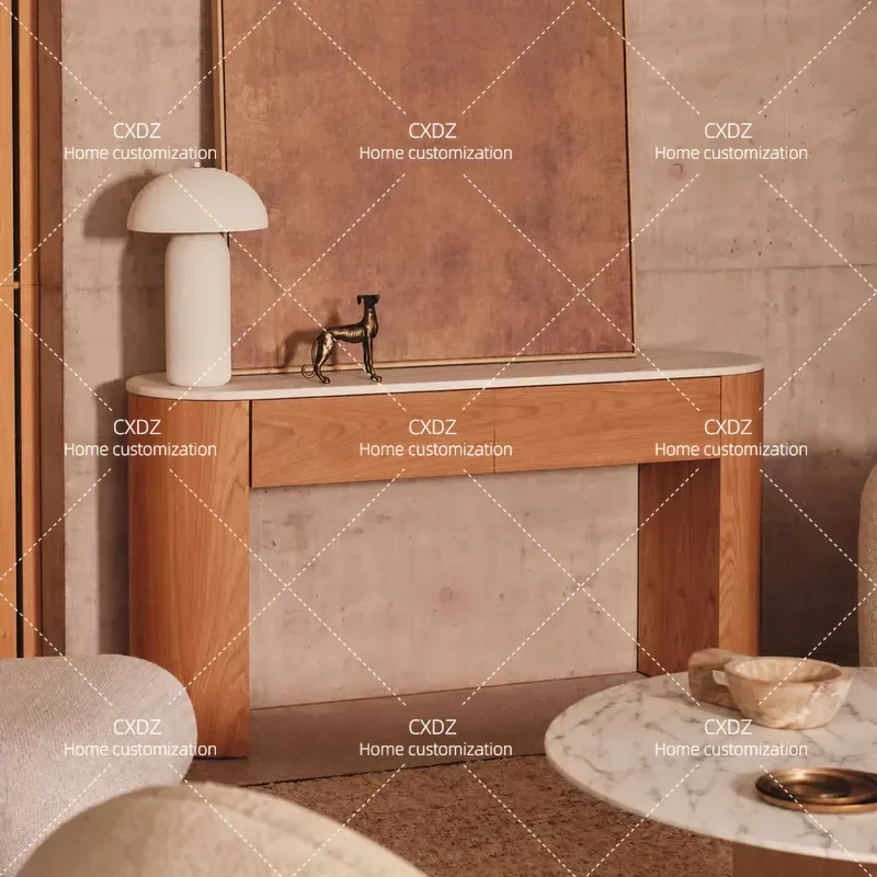 Modern Solid Wood Natural Marble Entryway Table Luxury Stone Console Table for Foyer Hallway Wall Mounted Decorative Shelf