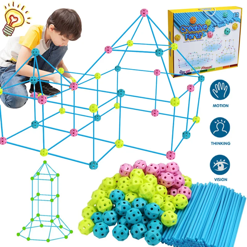 

Kids Fort Building Kit 130Pieces Construction STEM Toys for Boys and Girls Ultimate Forts Builder Gift Build DIY Educational Toy