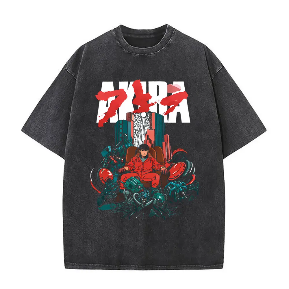 

Washed Vintage Anime Akira Japanese Science Fiction Cartoon Movie Shotaro Kaneda T-shirt Men Women 90s Manga Oversized T Shirts