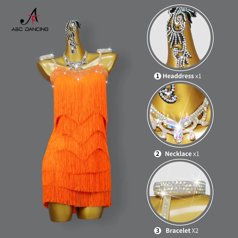 2024 New Orange Latin Dance Tassel Dress Sex Ballroom Practice Wear Stage Skirt Woman Evening Clothes Ladies Performance Costume