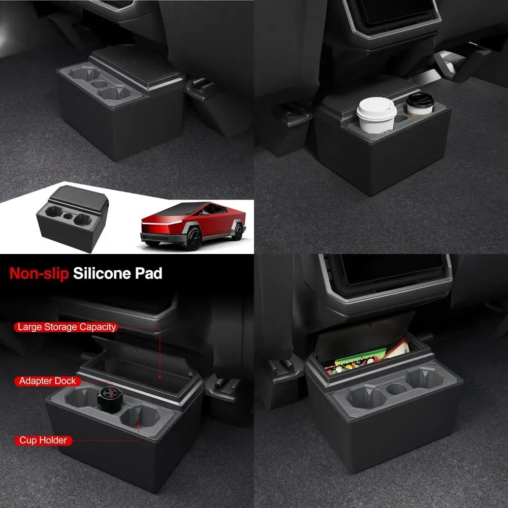 

Cybertruck Rear Storage Box, Trash Can with Cup Holder and Silicone Liner for Truck Accessories