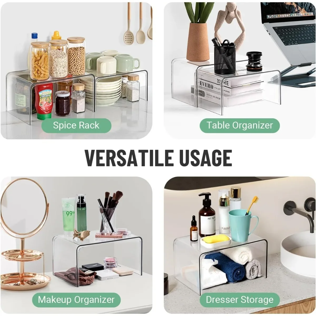 Organizador de gabinete, 2 para organizadores y almacenamiento de cocina, estante de exhibición para despensa, decoración de habitación, estantes organizadores de escritorio para encimera