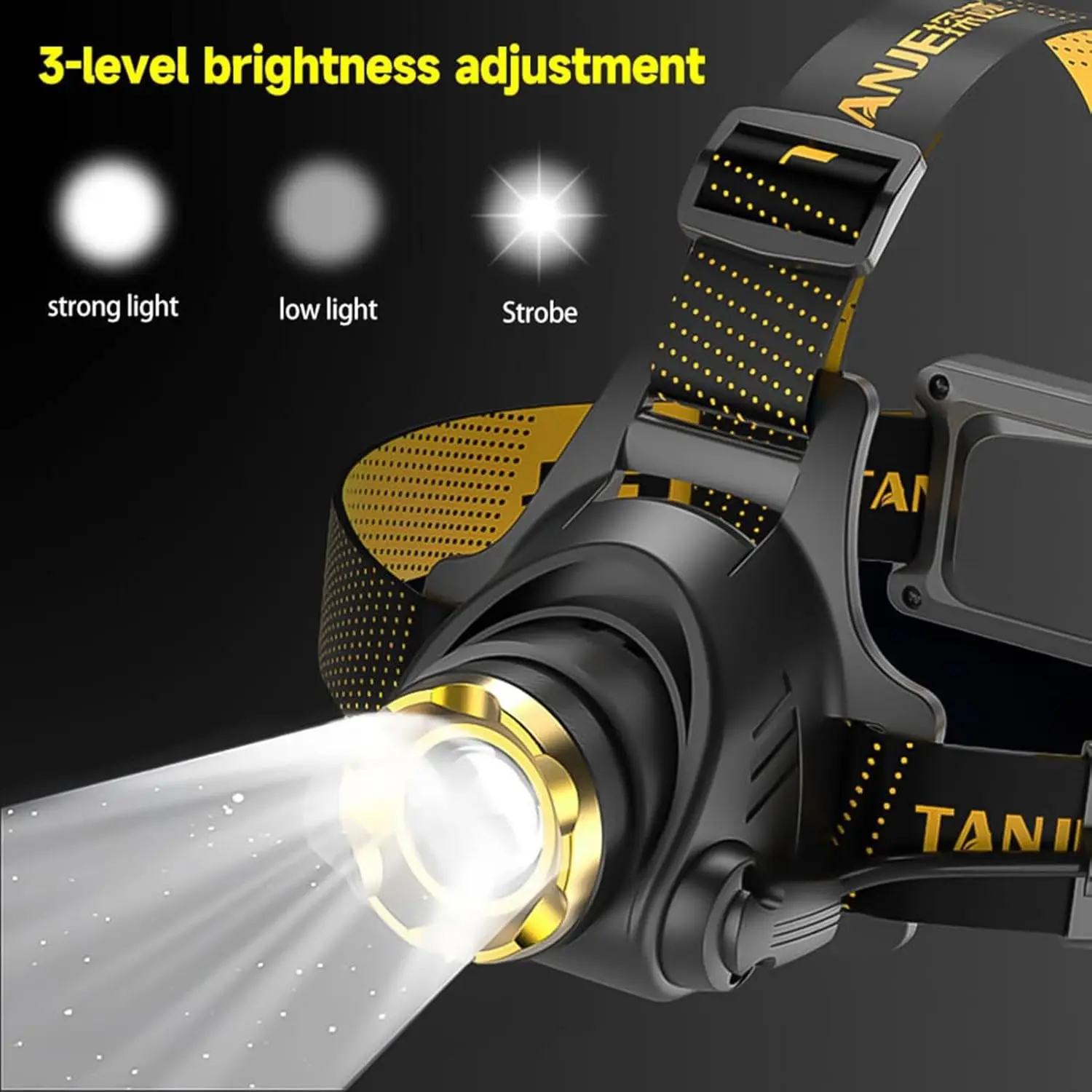 Farol de LED com 2 cabos USB, lanterna, camping, ciclismo busca luz, farol recarregável, 90 ° cabeça ajustável cinta lâmpada, novo