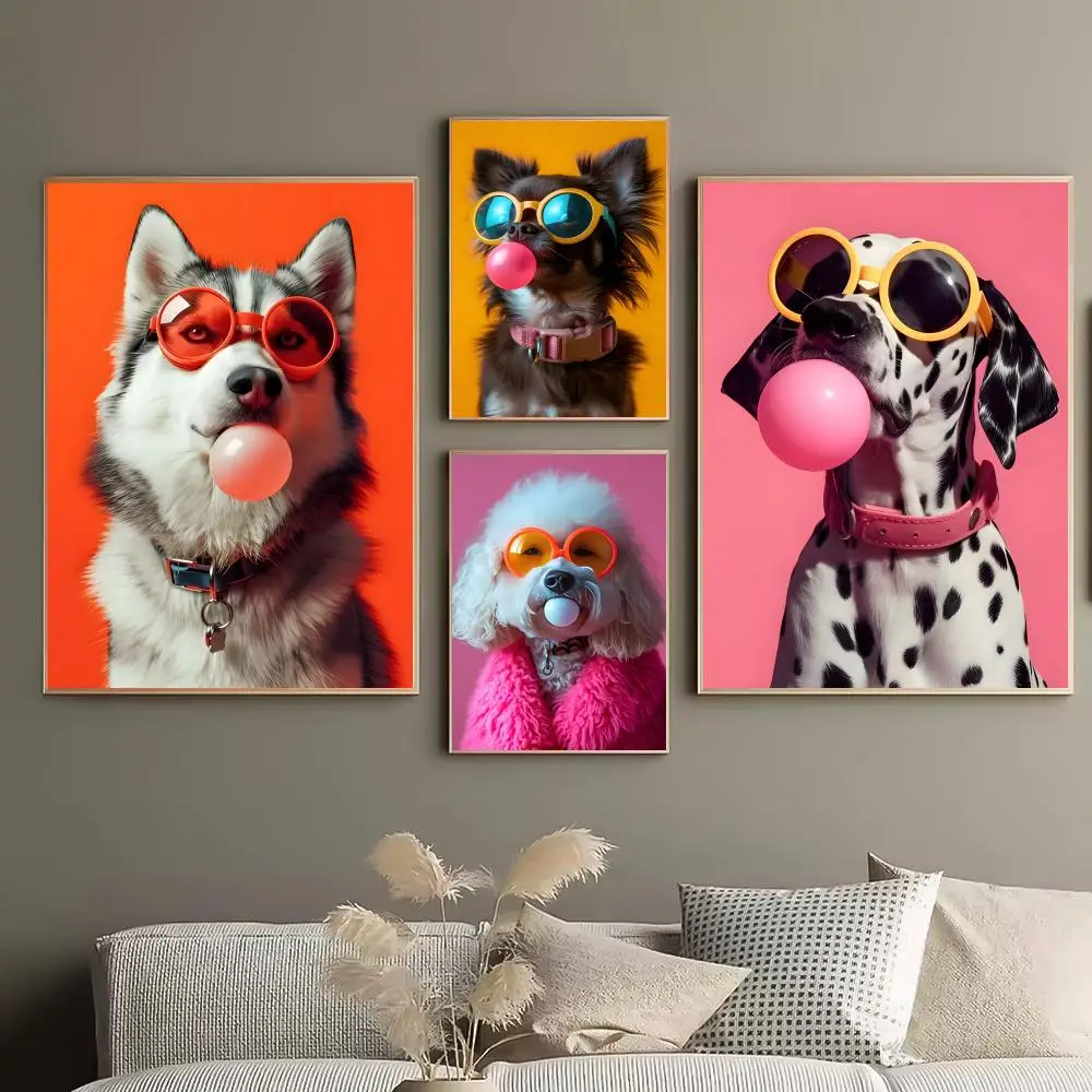 Animals Funny Prints Dog Colorful Bubblegum Sunglasses Simple Space Enhancer Cozy Setup Inspiration Neutral Room Vibe Poster