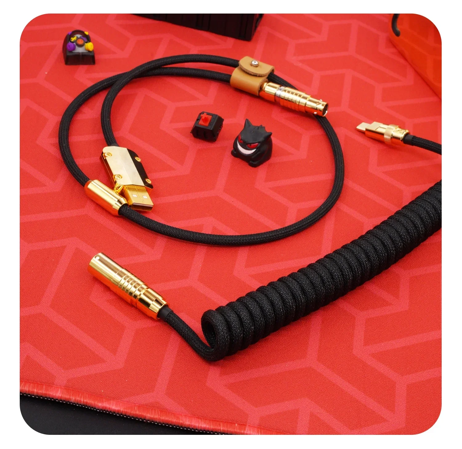 Linha de dados de teclado personalizado manual GeekCable Inserção de ar traseira hardware dourado tecido preto