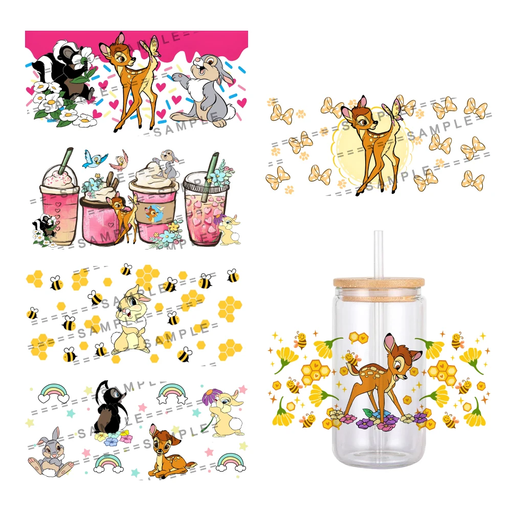 Disney Cartoon Bambi Pattern UV DTF Transfer Sticker Waterproof Transfers Decals For 16oz Glass Cup Wrap Stickers