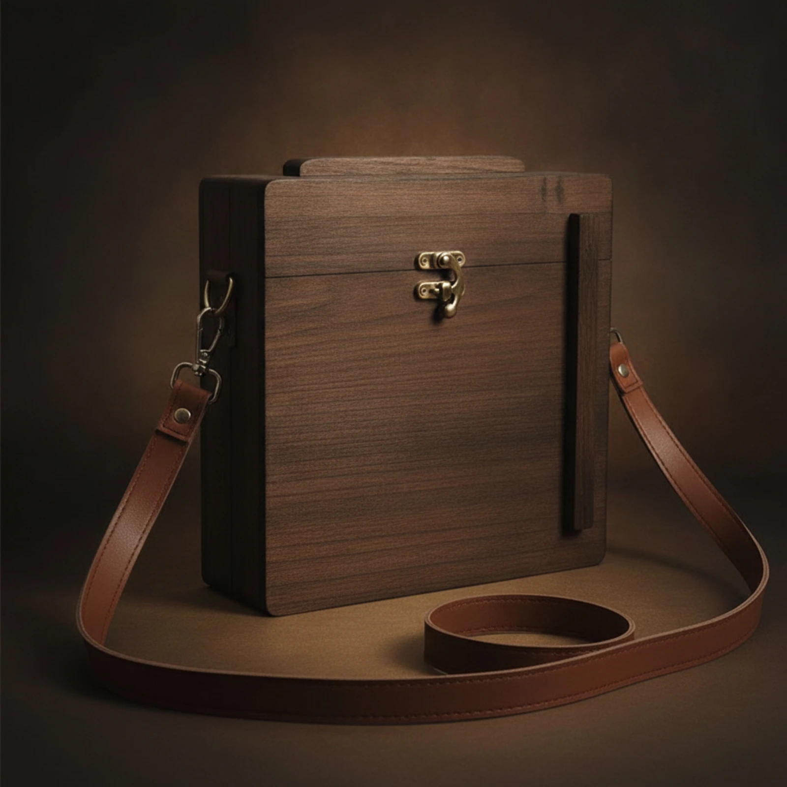 Wooden Box with Strap Rectangular Wooden Box with Hinged Lid Carry Case Slim Rustic for Travelers, Travel