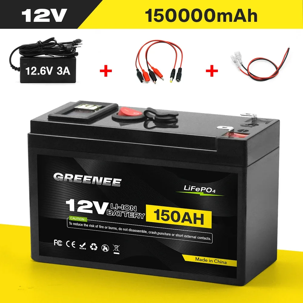 

12V 150Ah Lithium LiFePO4 Deep Cycle Rechargeable Iron Phosphate Battery 4000+ Cycle for Solar,Fish Finder,Power Wheels,Lighting