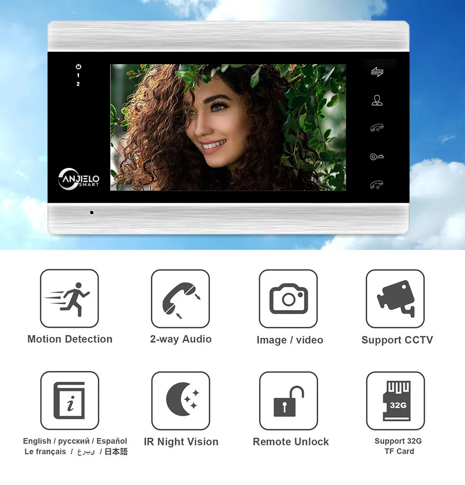 Anjielo Smart Video Door Intercom for Home Security Camera Monitor 7 Inch Phone Easily Installable for Villa Apartment Portero