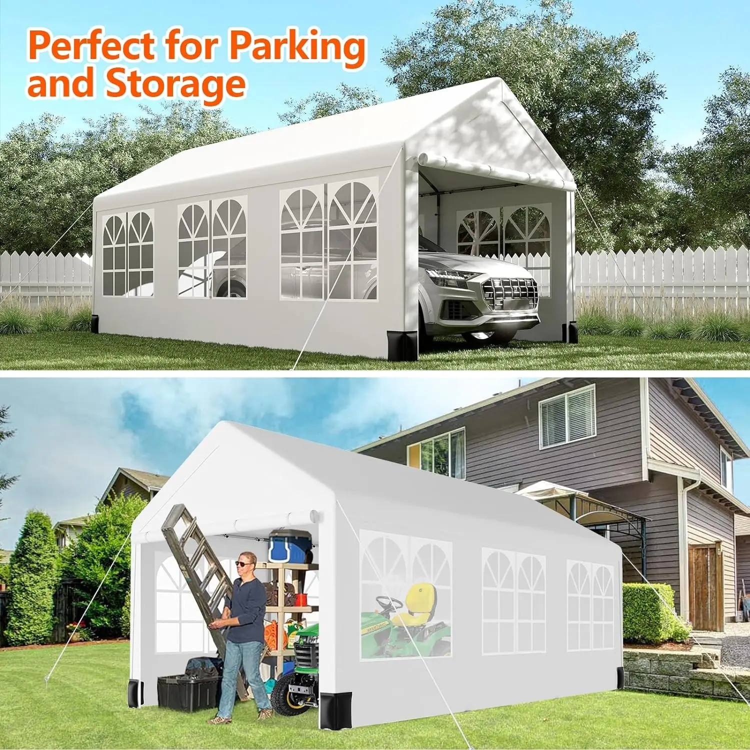 Imagem -04 - Heavy Duty Canopy6 Roll-up Windows All-season Tarp Covermetal Telhado Sandbags Tenda do Carro Portátil Garagem Carport10 20