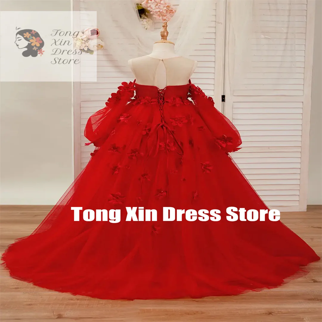 カスタマイズされたフラワーガールのドレス結婚式 3D フラワーアップリケ床の長さの女の子子供の誕生日パーティー初聖体拝領ドレス